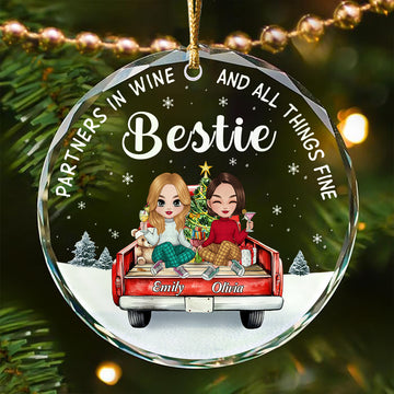 Personalized Bestie Christmas Ornament | Custom Bestie Red Truck Wine Ornament | BFF Holiday Gift