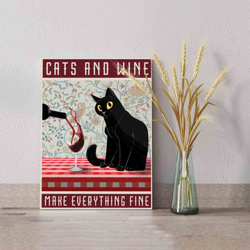 Cats And Wine Make Everything Fine Canvas, Cat Canvas, Wine Canvas Art, Owl Canvas Painting, Canvas Wall Art