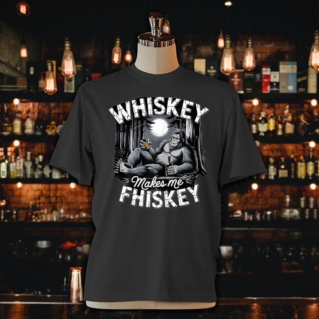 Whiskey Makes Me Friskey Funny Bigfoot Drinking Unisex Jersey Tee