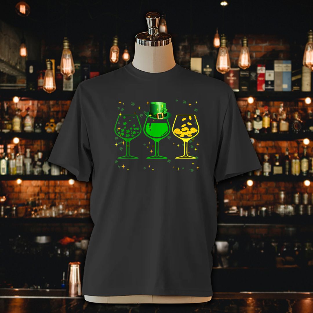 Three Wine Glasses Clover Shamrock St Patrick Day Unisex Jersey Tee