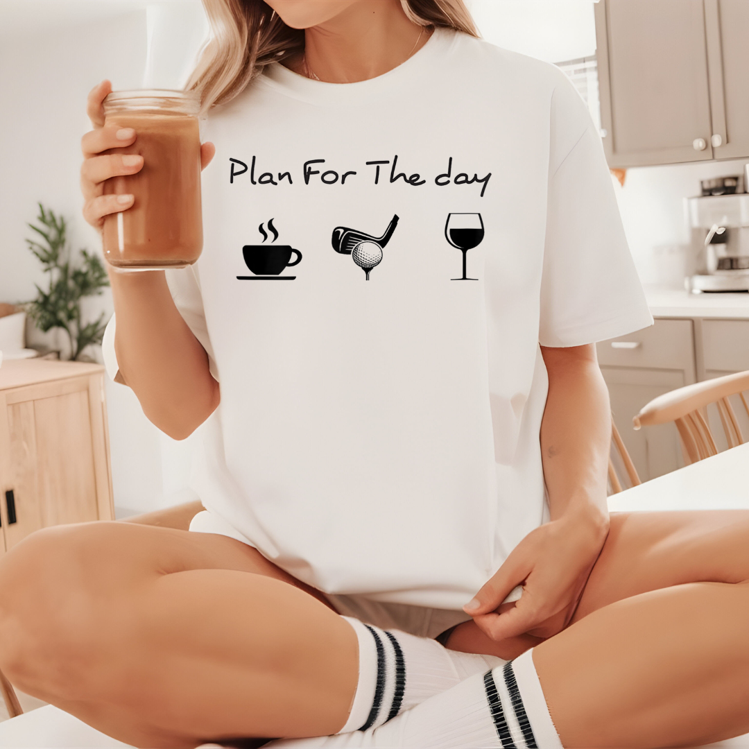 Plan For The Day Coffee Golf Wine Unisex Jersey Tee