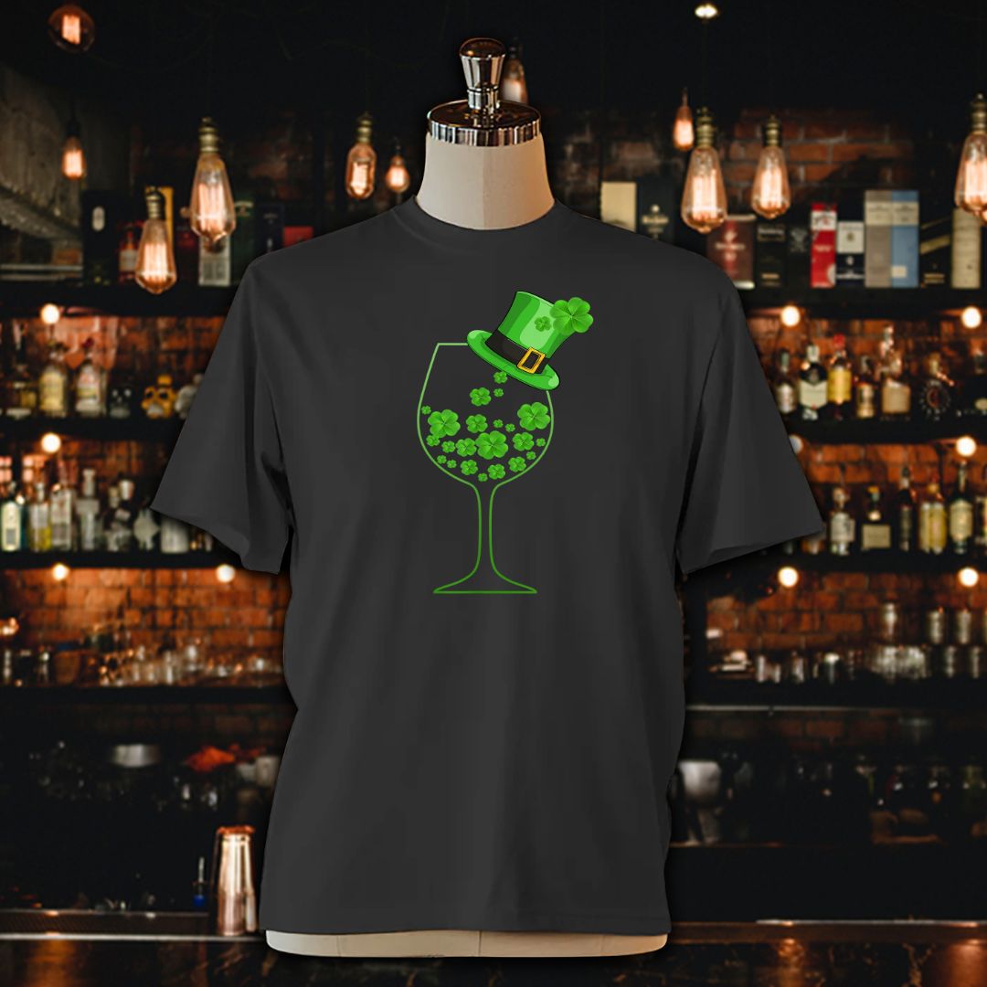 St Patrick's Day Wine Glass Lucky Irish Shamrock Unisex Jersey Tee