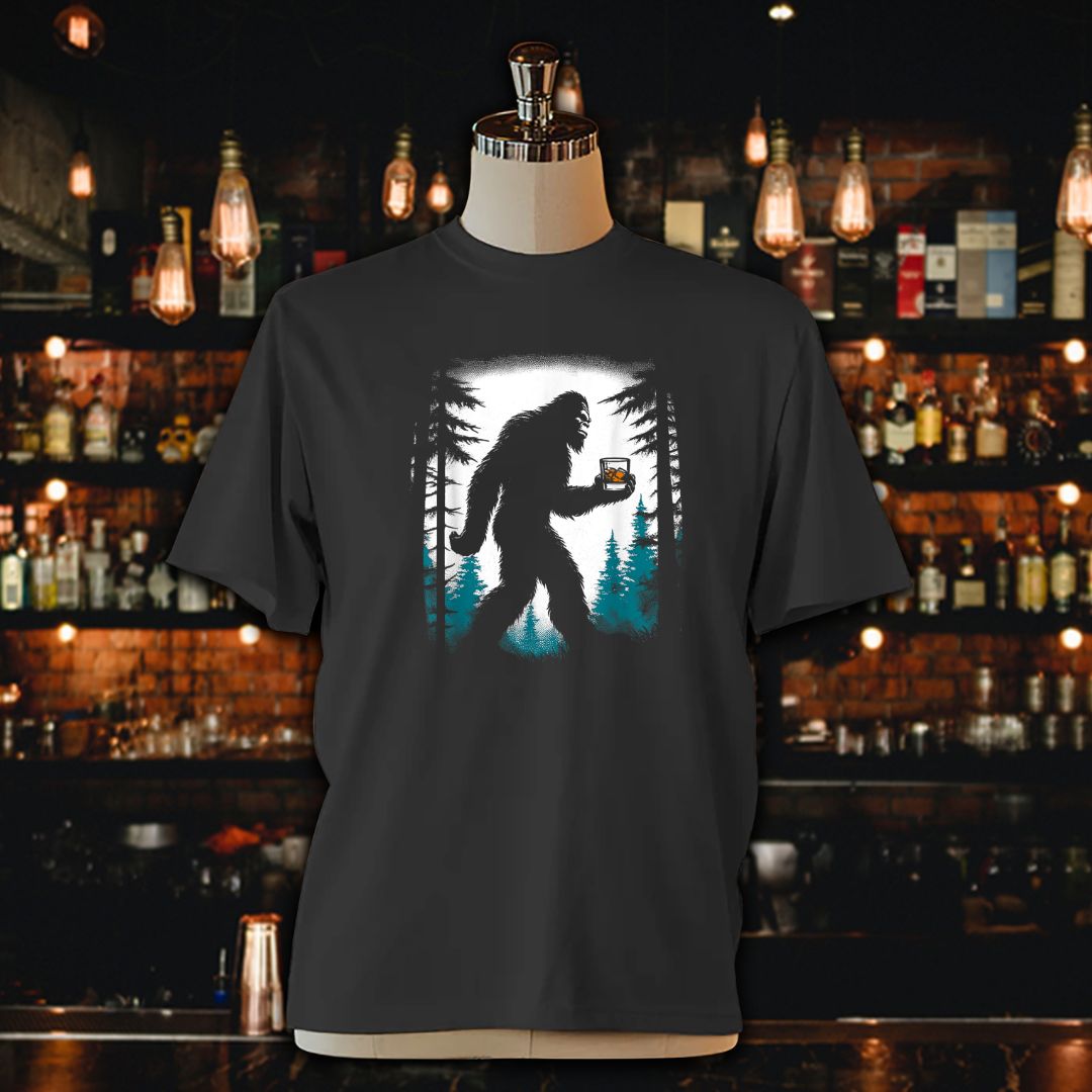 Bigfoot Drinking Whiskey Unisex Jersey Tee