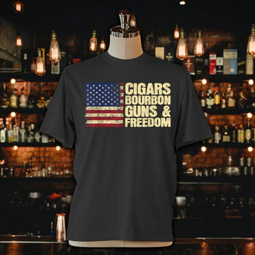 Cigars Bourbon Guns And Freedom American Flag