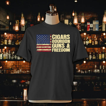 Cigars Bourbon Guns And Freedom American Flag Unisex Jersey Tee