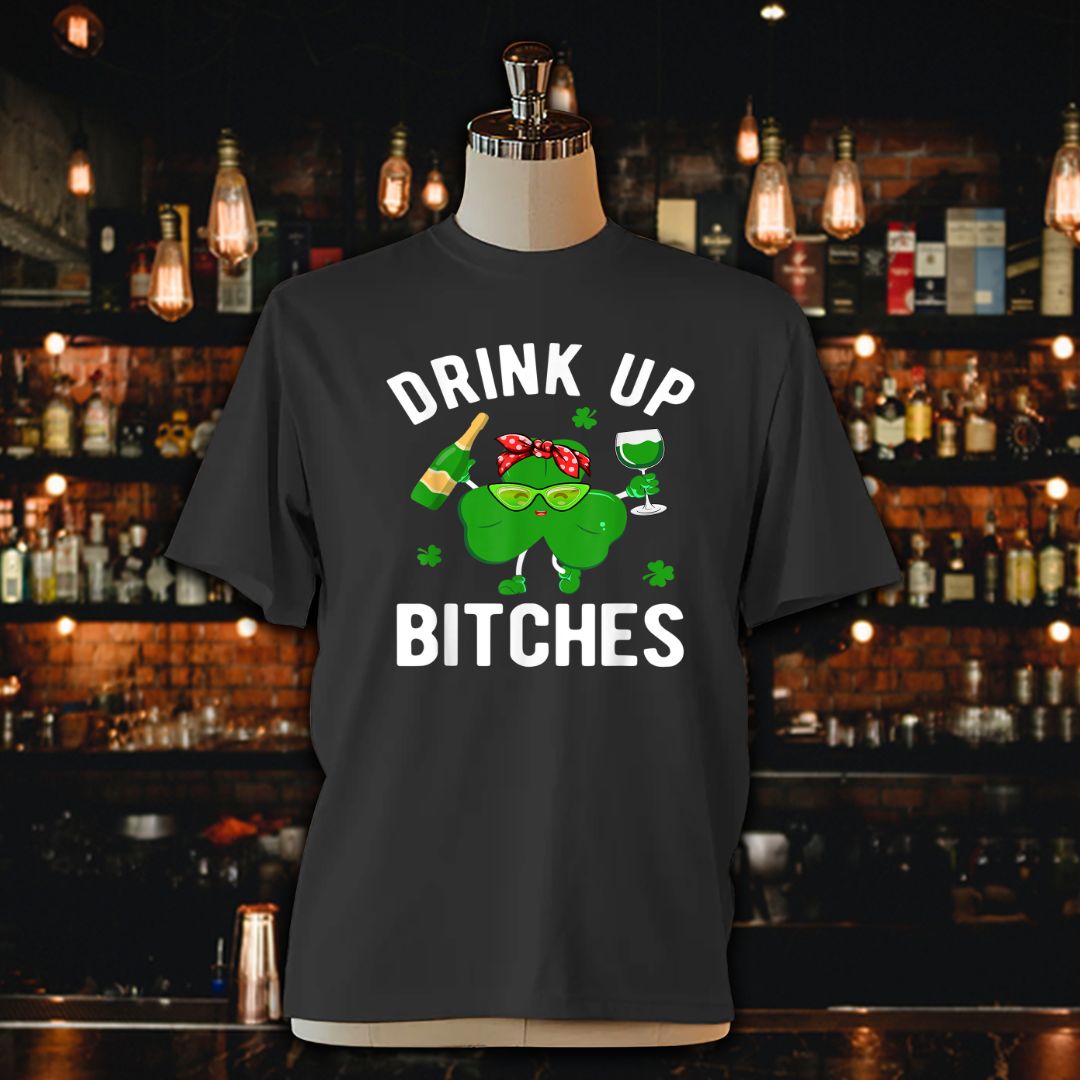 Drink Up Wine Lovers Shamrock St Patricks Day Unisex Jersey Tee