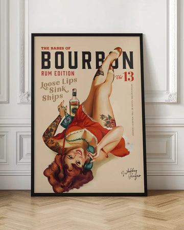 Babes of Bourbon Vol 13 Rum Drinking Pinup Girl Art - Stretched Canvas, Poster or Fine Art Print