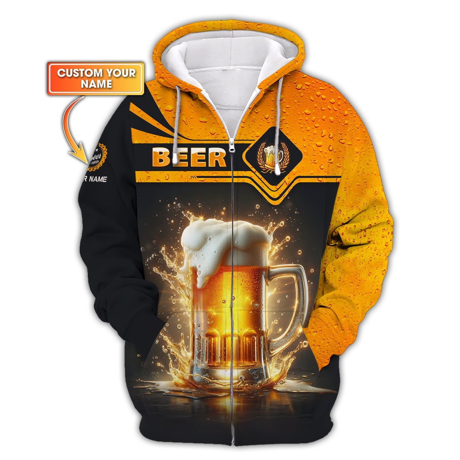 Beer Cup Unisex Zipper Hoodie Personalized Name Shirt For Beer Lovers