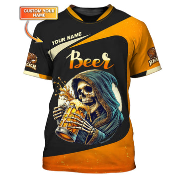 Skeleton Drinking Beer Personalized Name Shirt Custom Gift For Beer Lovers