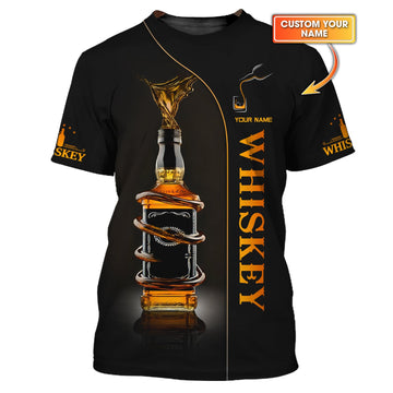 3D Full Print Custom Whiskey Bottle Splash T-shirt Personalized Name Gift For Whiskey Lovers