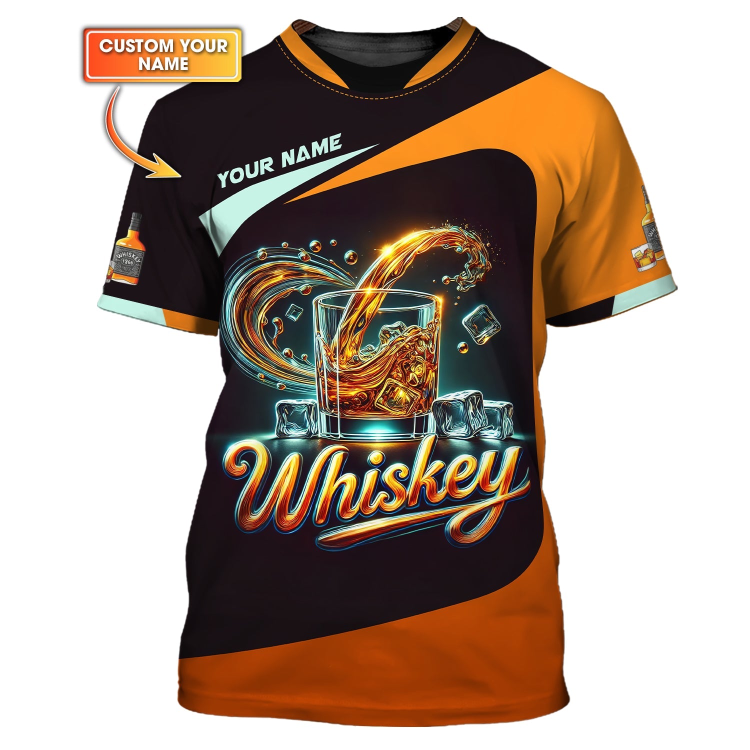 3D Full Print Whiskey Splash T-shirt Personalized Name Gift For Whiskey Lovers