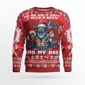 Viking Beer & Axe Viking Christmas Sweater - Ultimate Festive Warrior Gear Viking Ugly Christmas Sweater