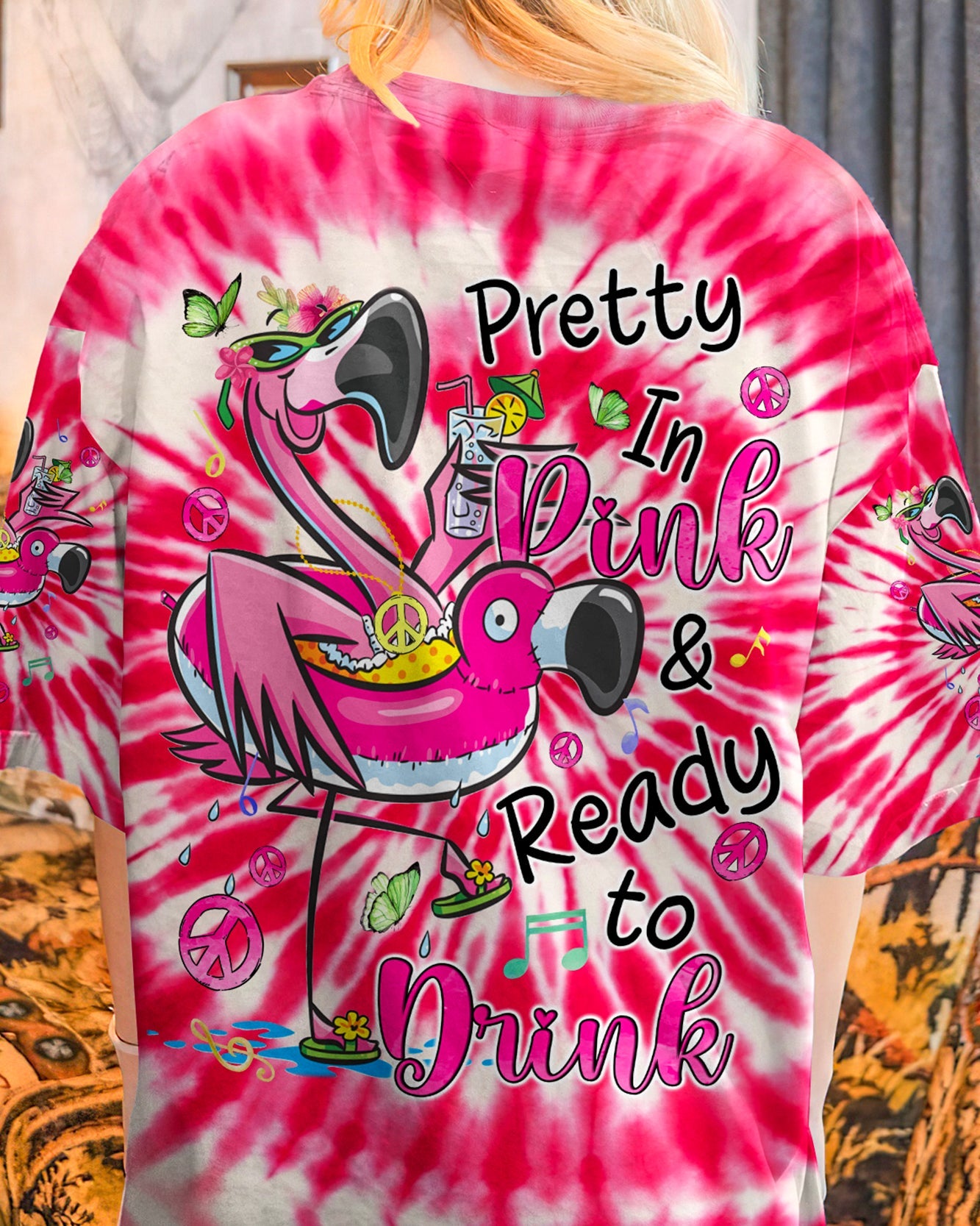 PRETTY IN PINK FLAMINGO TIE DYE ALL OVER PRINT - TYQY0307243